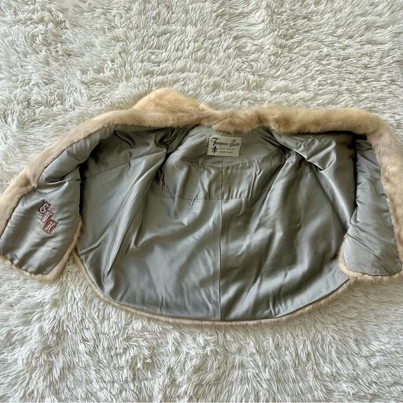Vintage Famous-Barr Mink Fur Stole Shawl Capelet Coat Jacket Beige Honey Brown - Picture 9 of 12